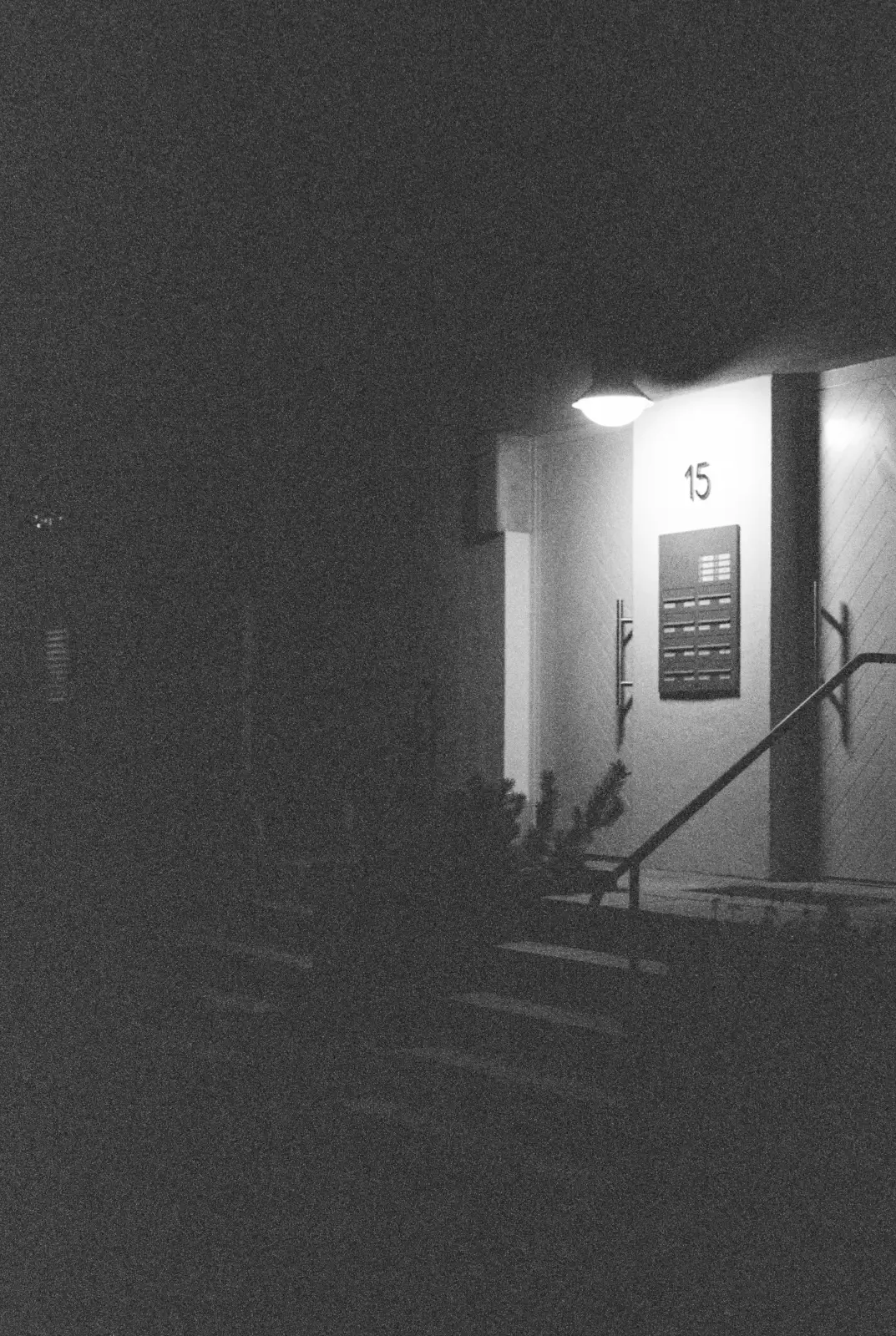 Building entrance illuminated at night