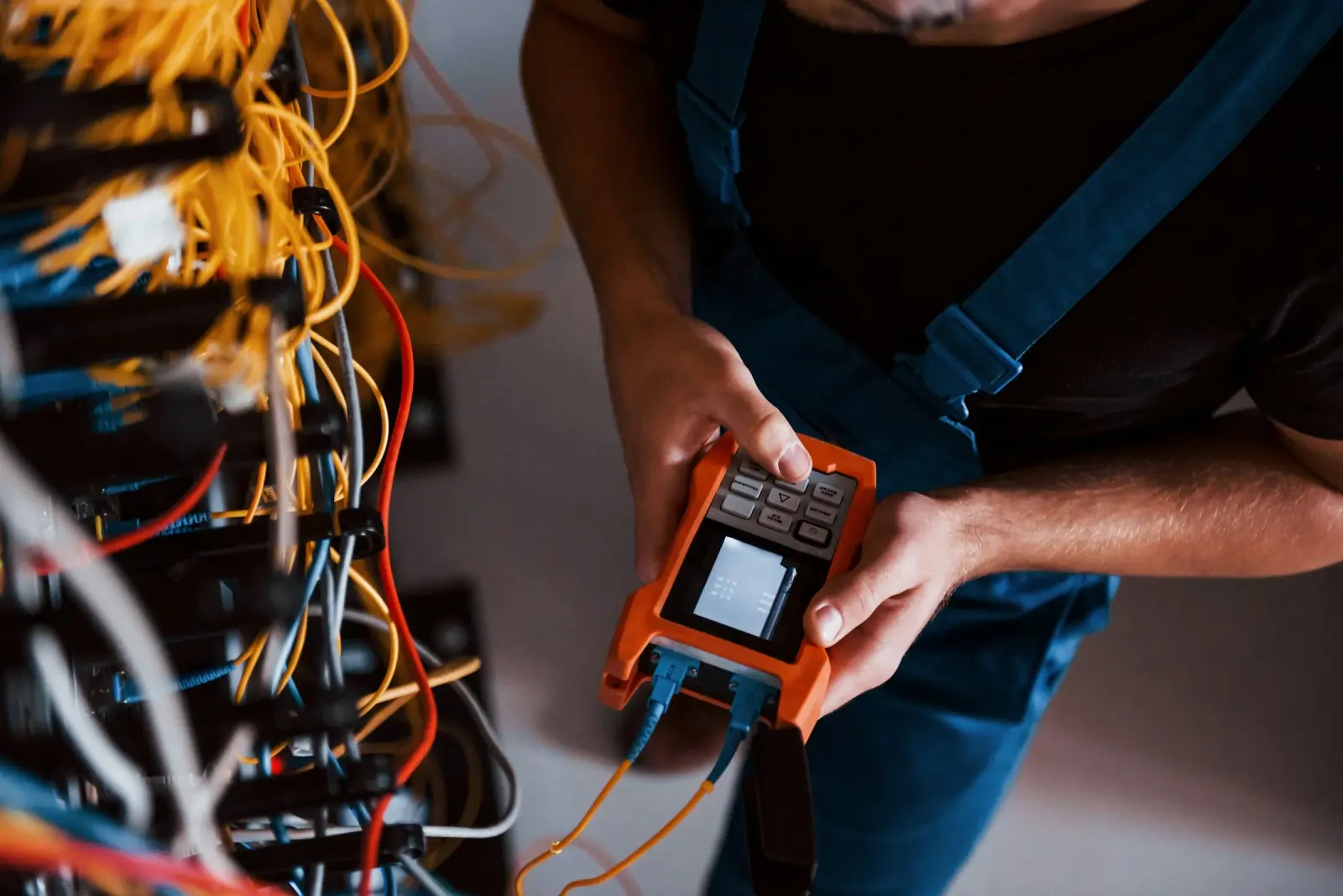 Security technician testing equipment
